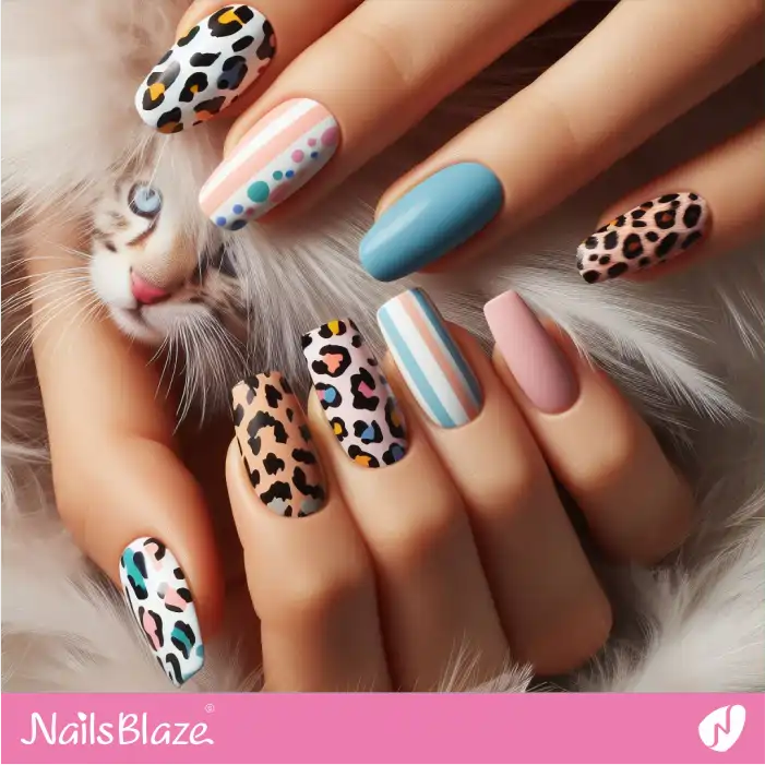 Pastel Stripes and Leopard Print Design | Animal Print Nails - NB2571